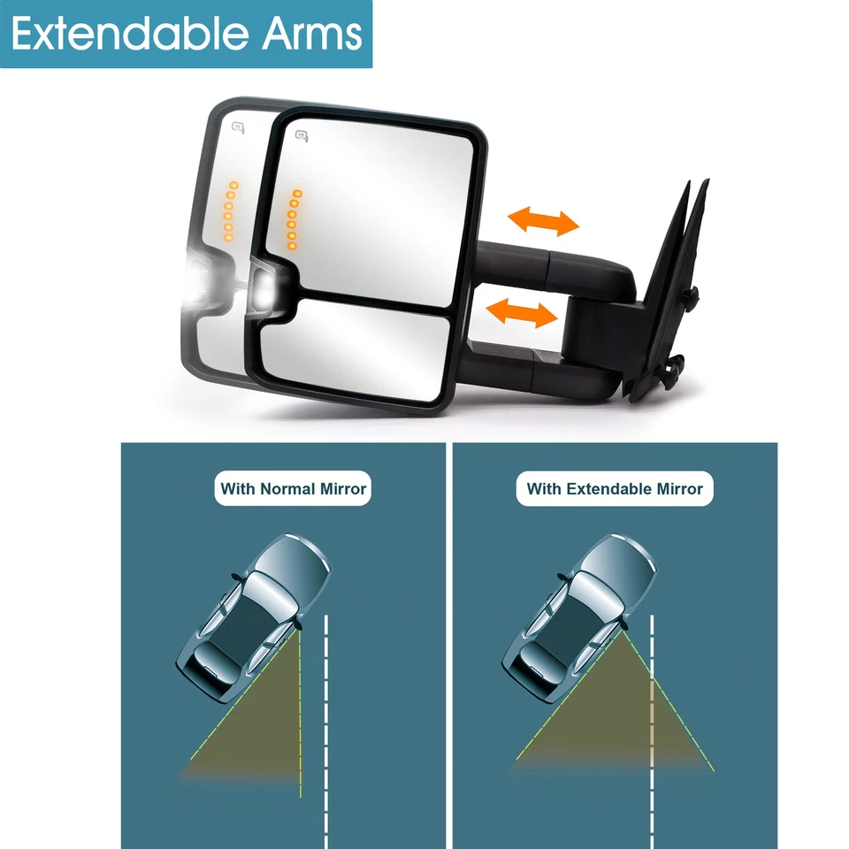 Par de espejos retrovisores de remolque luces de señal de alimentación para Chevy Silverado 1500 2003-2006 cromados Foto 4 de 4