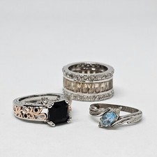 Lot of 3 Silver Plated Gem Stone Cocktail Rings Size 4.75 , 5.5 & 5.75