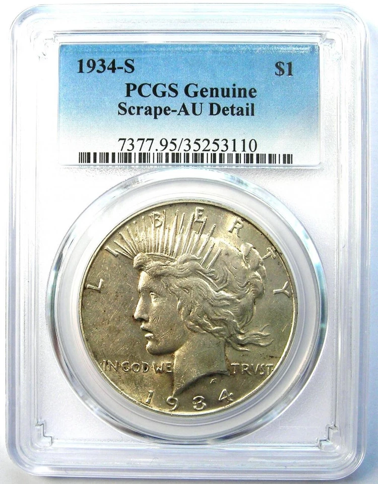 Moneda de $1 dólar de plata de la paz 1934-S - Certificado PCGS AU Detalles - ¡Fecha rara! Foto 2 de 4