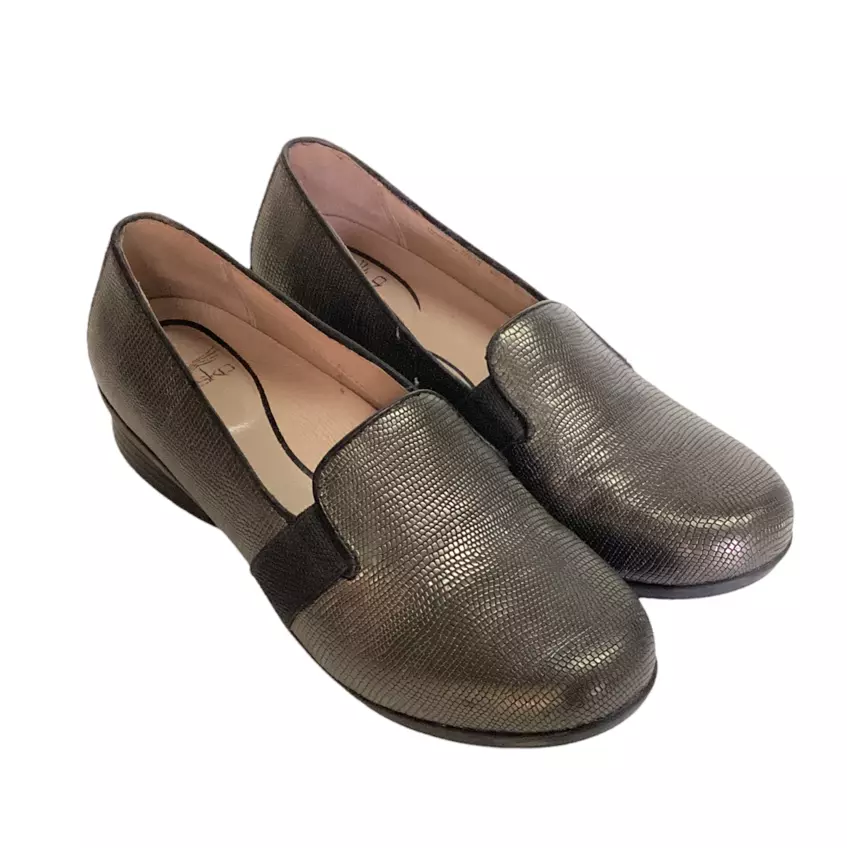 Dansko Addy Womens 7.5 8 38 Leather Loafers Shoes Pewter Metallic