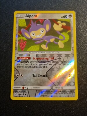 REVERSE HOLO Pokemon Sonne & Mond Kosmische Finsternis TCG Karte Aipom 169/236