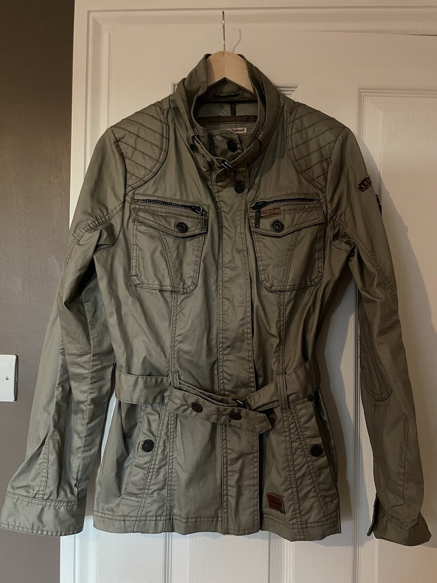 Ladies Khujo Light Grey Belted Military Style utility trench Coat