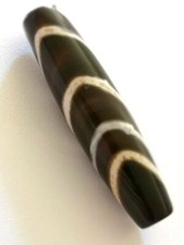 RARE VINTAGE OLD BIG TIBETAN DZI AGATE PRAYER "LINE" BEAD - SPIRITUAL AMULET