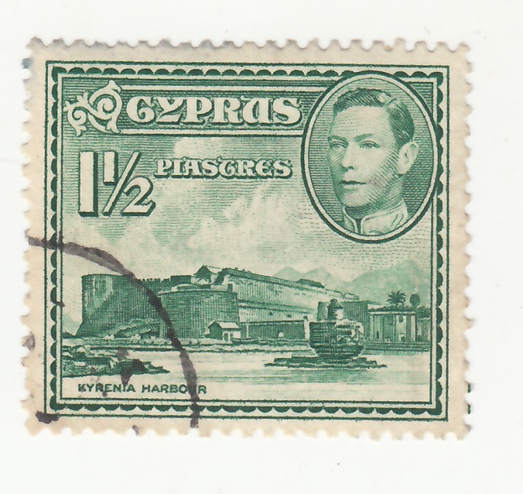 Cyprus 1938-51. King George VI & Kyrenia Castle and Harbor. 1½pi. Scott #  165
