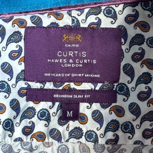 HAWES & CURTIS Shirt Mens MEDIUM Long Sleeve White Paisley Print - Picture 8 of 12