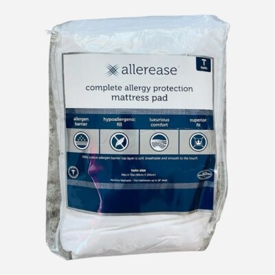 AllerEase Complete Allergy Protection Mattress Pad Twin White Cotton Quilted NIP