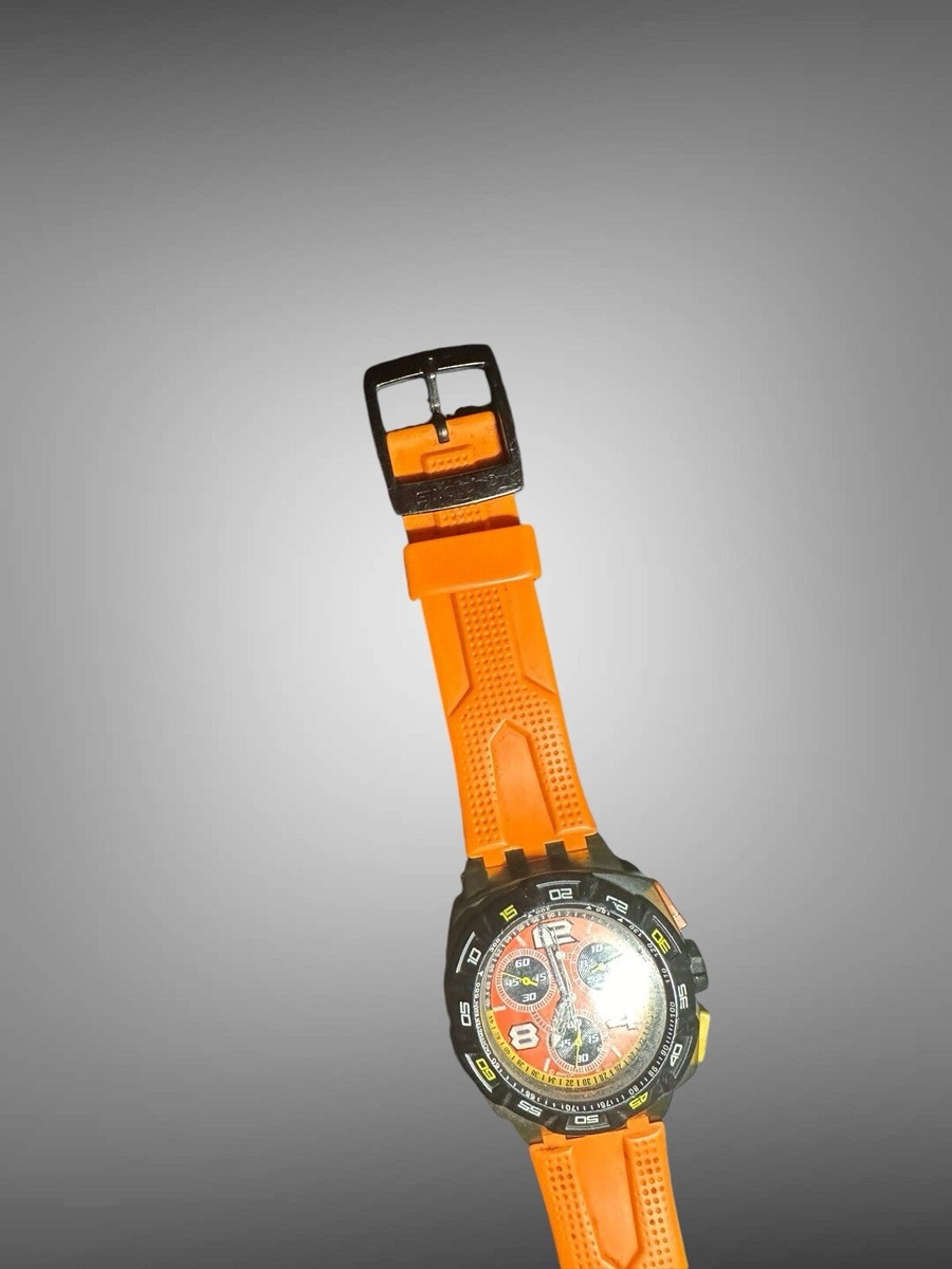 SWATCH Sun Down Chronograph Black Orange Quartz Watch SUIM400 New
