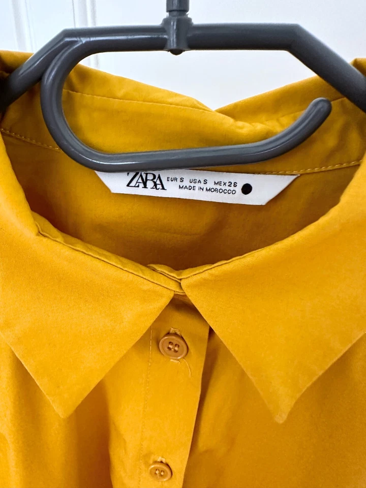 Zara Coton Poplin Maxi Robe Chemisier Jaune Moutarde Deux Poches Taille S - Photo 3/4
