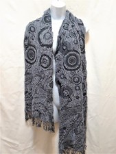 Gray Circle Polka Dots Scrunched Fashion Scarf Long Warm Winter Tassel Ruffle