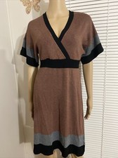 WALLIS Knit A-Line Dress S Multicolor Short Sleeve Hight Waist V-Neck Women's 