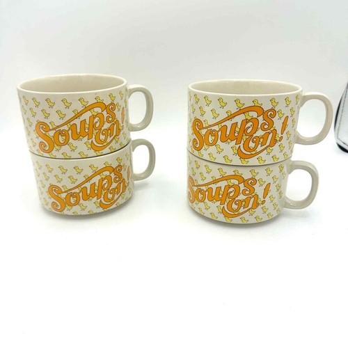 Vintage Kitschy 70s Japanese 'Soups On' Chicken Noodle Soup Mugs Set - Picture 3 of 8