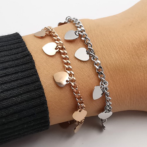 Bracciale da donna braccialetto con cuore in acciaio inox argento maglia catena - Foto 2 di 13