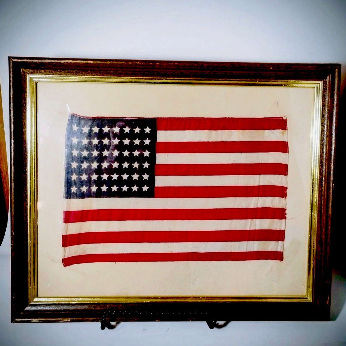 1912 48 Star American Flag Framed Wood Single Stitched US Antique