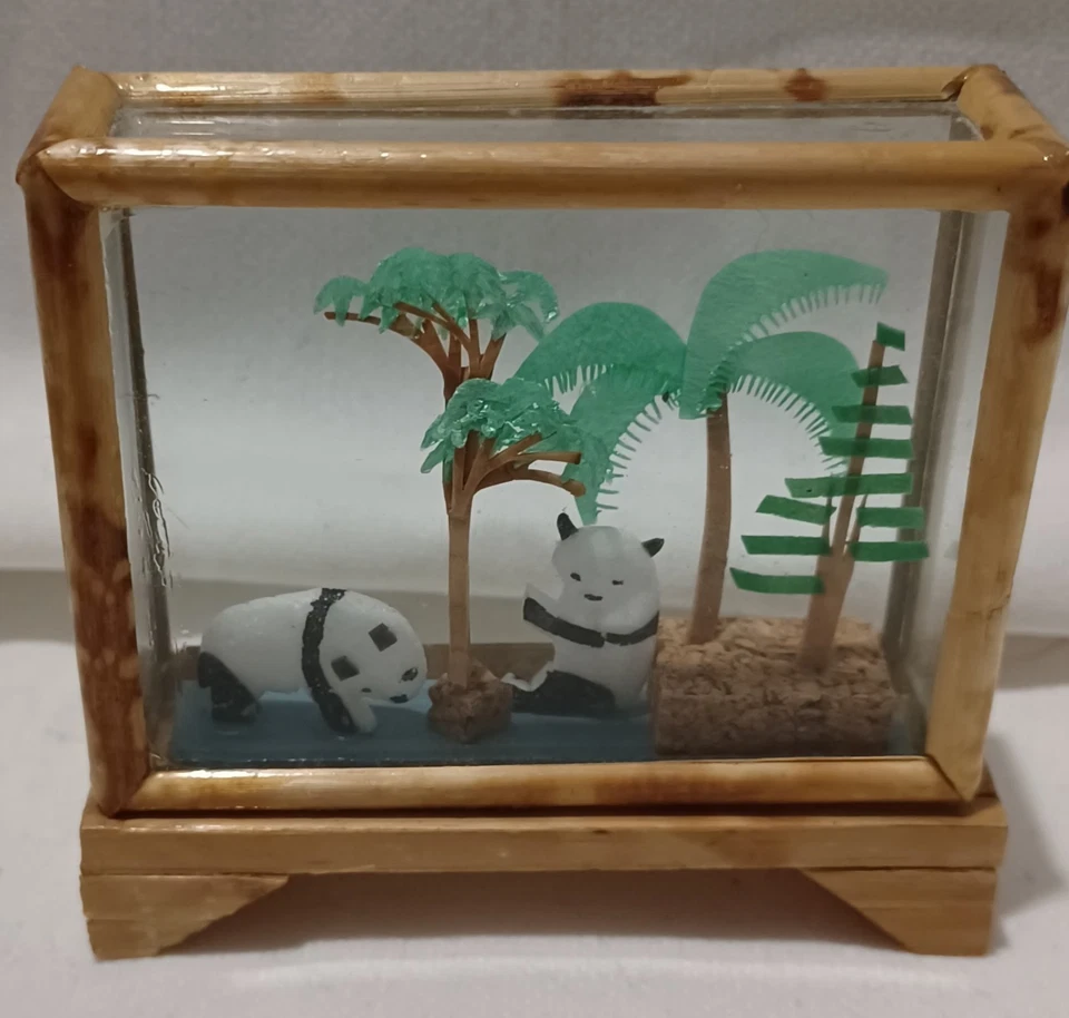 Vintage Chinese 3D Diorama Shadow Box Panda Bears Ornament Decoration (BOX SH) - Image 1 of 4