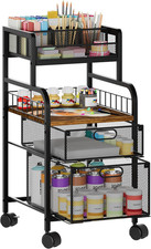 Rolling Cart with Drawers, Metal Craft Organizer with Wheels, Wood Shelf, Home