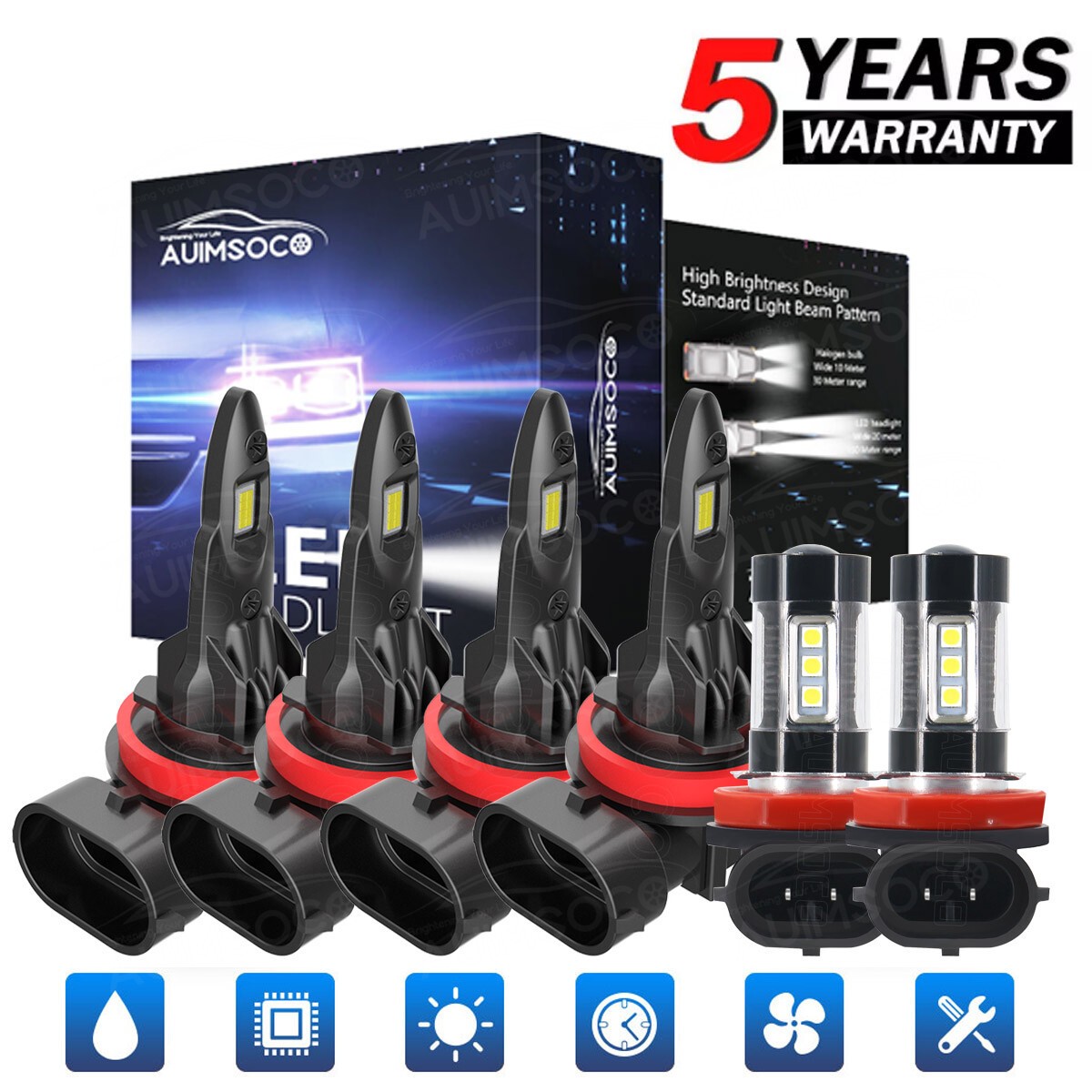 For Chevrolet Impala 2006-2013 LED Headlight High / Low Beam+Fog Light Bulbs Kit