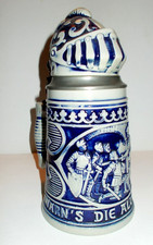 Gerzit Bierkrug Ritter Keramik/Zinndeckel Gerz "So warns die alten Rittersleut"