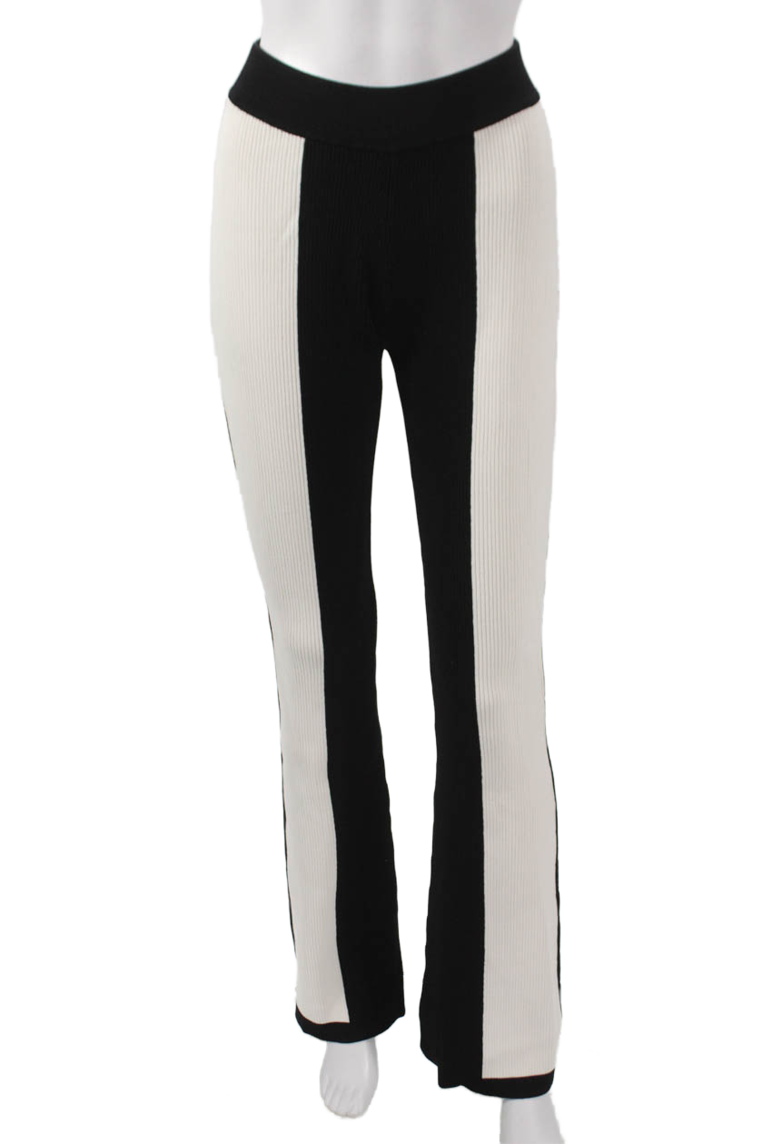 Yllw Women Black Striped Viscose Pull On Pants Size S