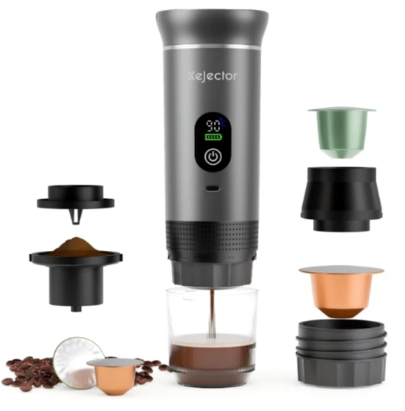 Rechargeable Espresso Coffee Maker 20Bar Self-Heating uses Ground Coffee/NS Pods