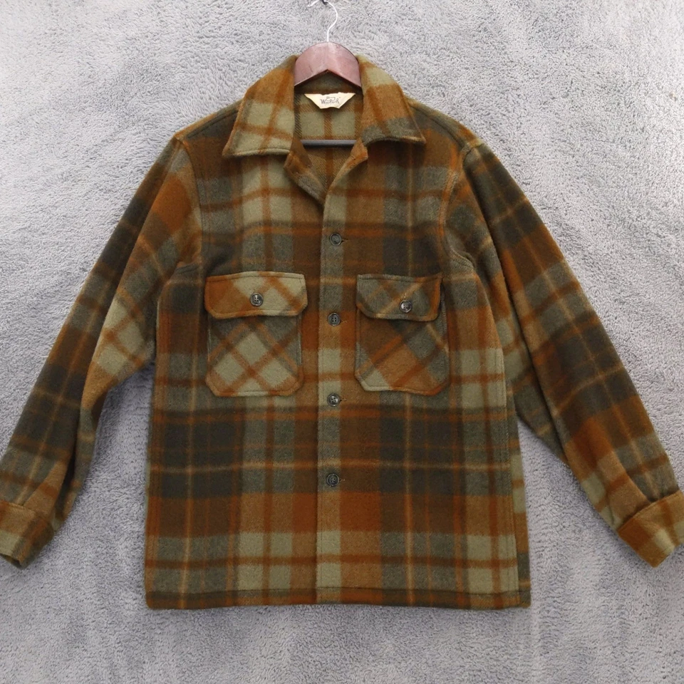 vtg 60s Woolrich Plaid Wool Shirt Jacket Size 40 L Lumberjack Heritage Hunting - Image 2 of 4