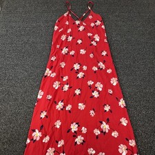 Old Navy Dress Womens Small Red Floral Spaghetti Strap Crisscross Back Slip Midi