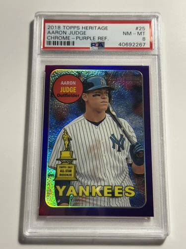 🔥AARON JUDGE 2018 Topps Heritage 💥Chrome-Purple Refractor #25 PSA 8 All~Star