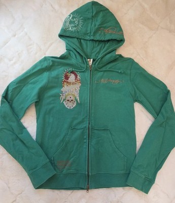 Ed Hardy Women s Zip Up Hoodie   Green   Rhinestone Graphic   Size Large