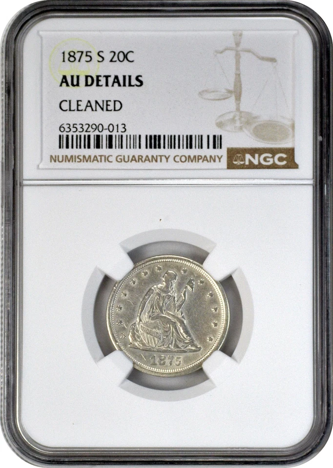 1875-S Twenty Cent 20C Piece NGC AU About Uncirculated Details Cleaned - Image 3 of 3
