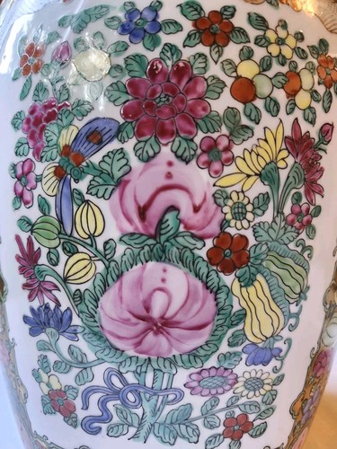 Tarro grande de jengibre de porcelana rosa familiar china de 14,5" con tapa - marca en la parte inferior - Imagen 7 de 22