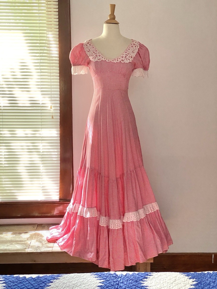 Rare Vintage Black Label Gunne Sax Dress Red and White Gingham Size XS