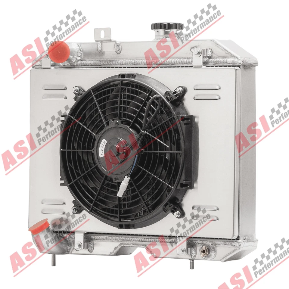 4Row Aluminum Radiator Shroud Fan Fit 41-1952 Jeep Willys MB/CJ-2A/M38 Ford GPW Foto 4 de 4