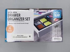 Pen+Gear Metal Mesh Drawer Desk Organizer Set, Black, 4 Pieces.