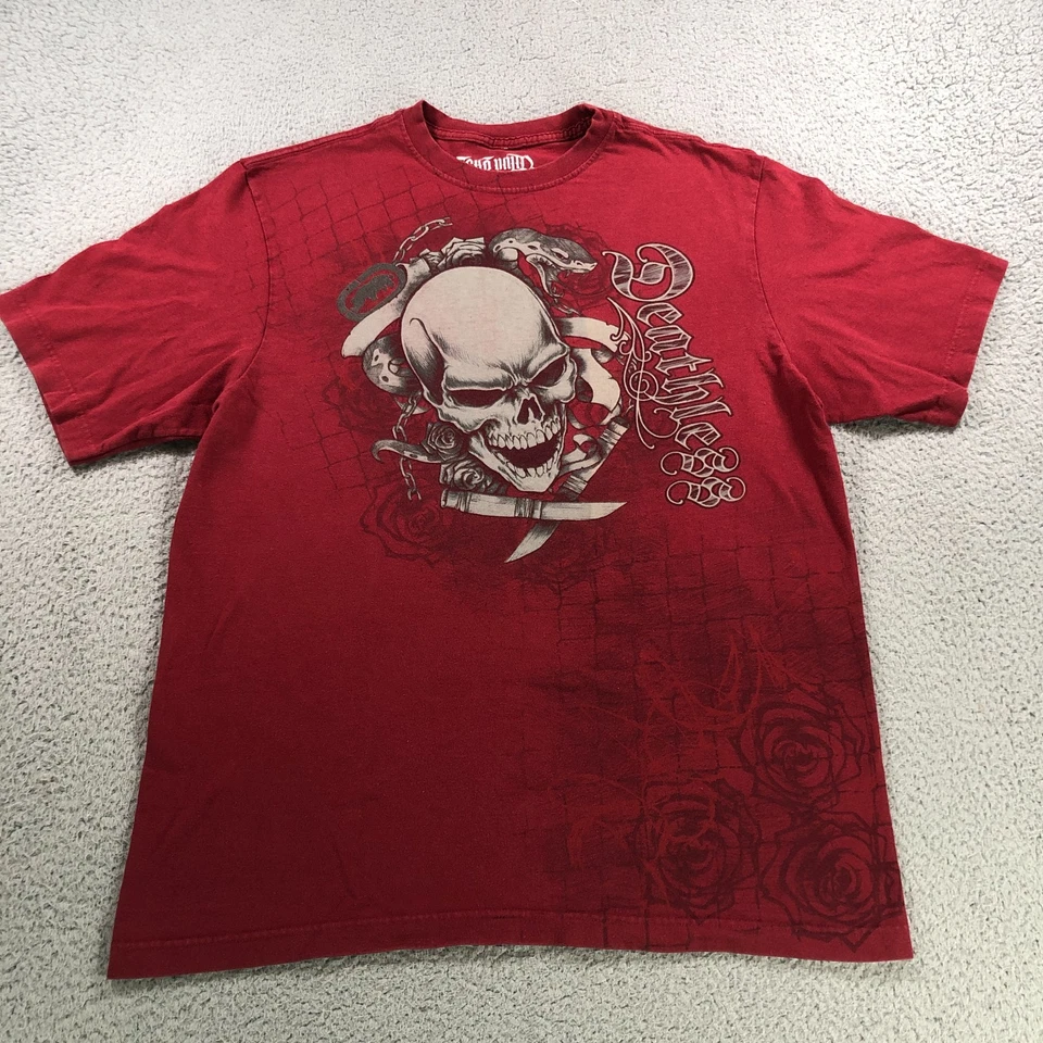 Camisa De Colección Ecko Unltd Para Hombres Grande Roja Desteñida Calavera Jessie Pinkman Grunge Y2K Cyber Foto 2 de 4