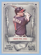2021 topps Allen & Ginter historical hits Ryan Zimmerman card# HH-50 nationals