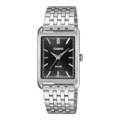 Casio Unisex Uhr MTP-B215D-1AVEF Rechteckig Tank Stahl Silber Schwarz