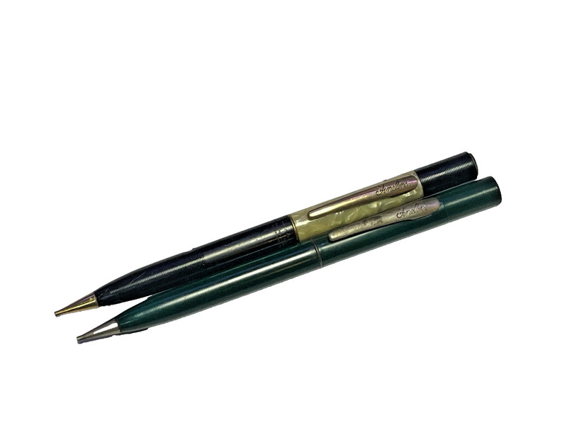 2  Vintage Sheaffer Fineline Mechanical Twist Pencils Green Marbled