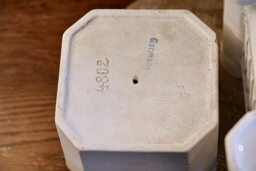 6 Inch Square Pottery Planter Germany w/ Liner, Corner Bud/Candle Holders #4802 - Picture 7 of 9