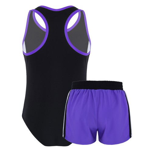 Kids Girls Swimsuit Sleeveless Floral Print Leotard with Shorts Bathing Suit - Picture 25 of 90