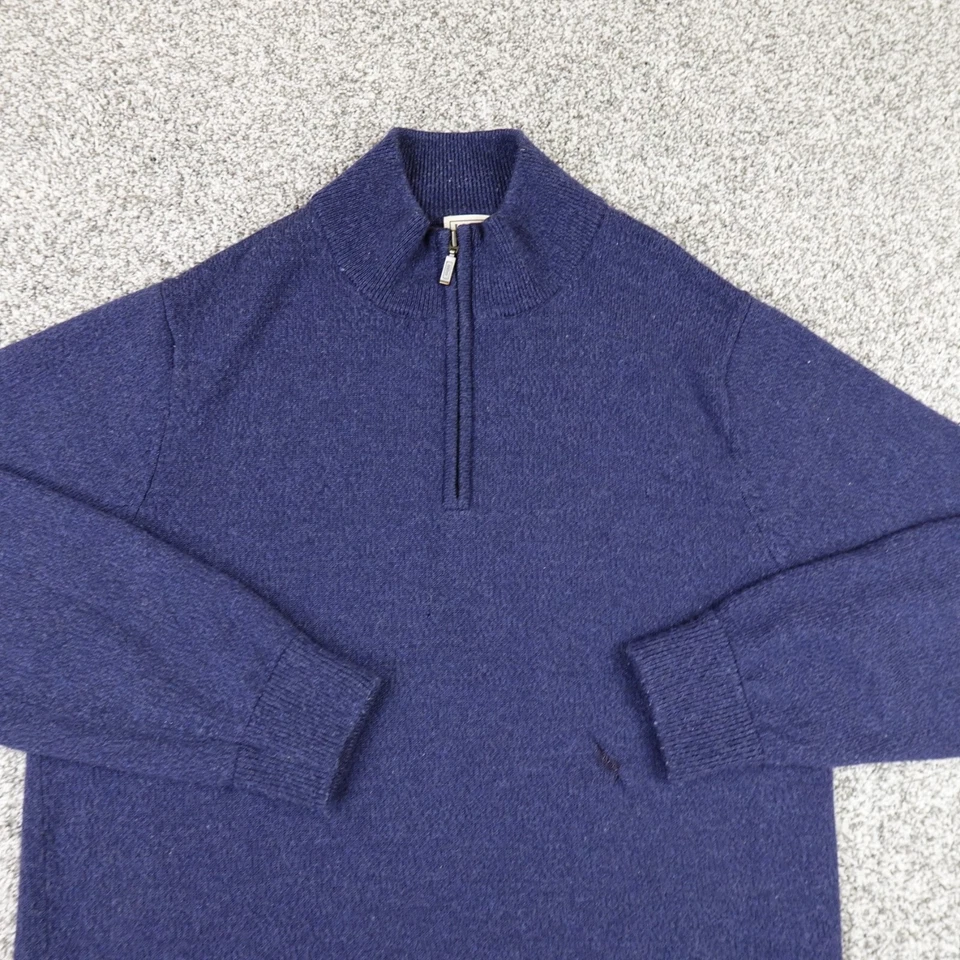 VTG LL Bean Sweater Mens L Blue Merino Wool Knit Pullover Mock Zip Sweatshirt - Image 2 of 4