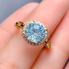 New 8mm Firework Cut Round Light Blue Topaz Gemstone Women Girl Gold Rings