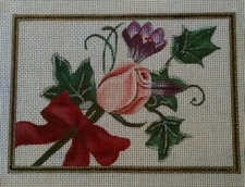 Rose w/ Red Ribbon Handpaint Needlepoint Canvas