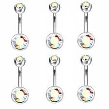 14G  6 pc Titanium Belly Button Navel Rings implant grade double Jewel Bezel set