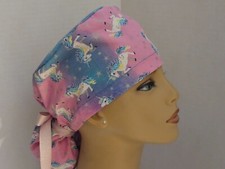 Ponytail Scrub Hat - Unicorn Print