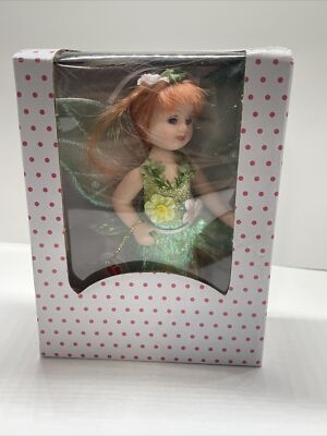 New Delton Full Jointed Body Porcelain 5'' Toddler Green Fairy Doll with Stand