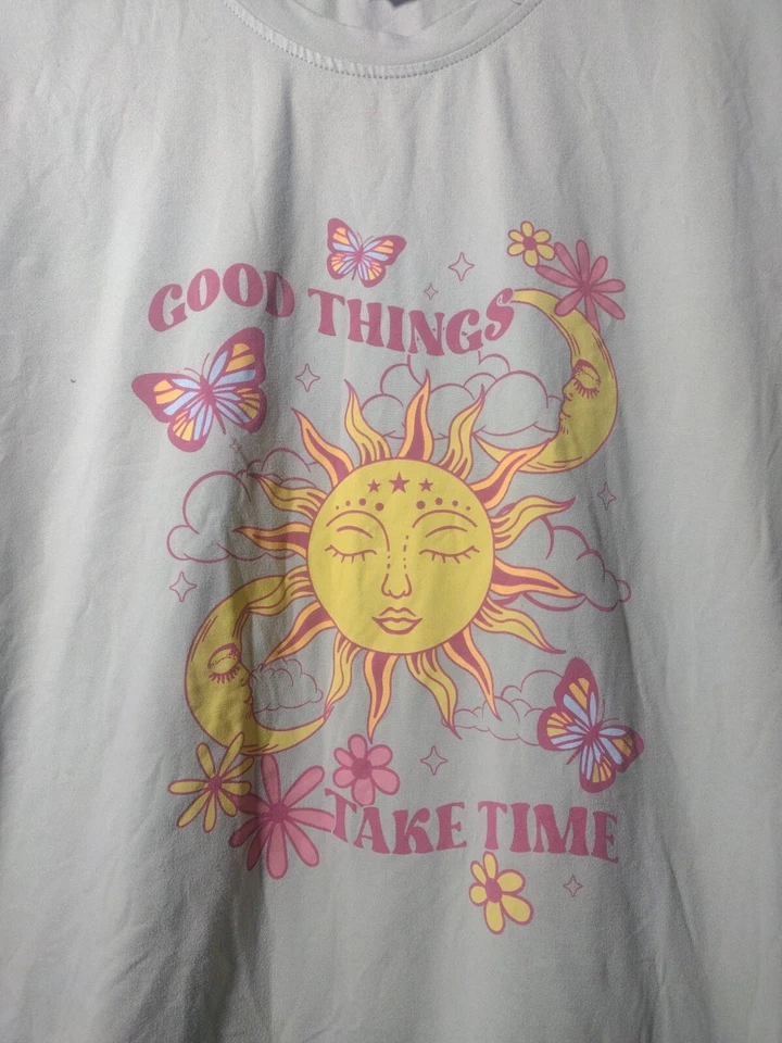 Stella Tweed Short Sleeve Shirt Girls Size 14, Green  " Good Things Take Time "  - Image 2 of 4