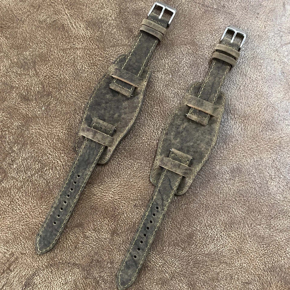 Cinturino orologio Bund vintage in pelle di bisonte selvatico misura 18/20/22 mm UK94H - Immagine 3 di 4