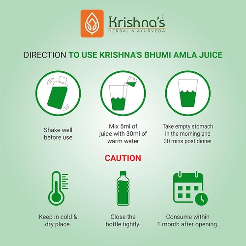 KRISHNA'S Bhumi Amla Juice Natural Liver Detoxifier Sugar Free 500 Ml - Picture 3 of 7