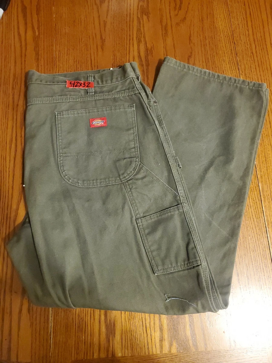 Dickies Carpenter Pants 42x32 Canvas Olive Green Distressed Work #1118120G