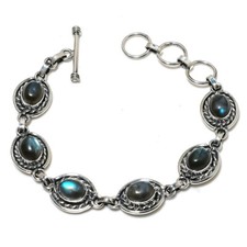 Pulseras de mujer hechas a mano con palanca de plata de ley 925 con piedras preciosas de labradorita P#136