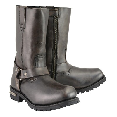 Distressed Brown Leather Men's 11'' Classic Harness Motorcycle Boot w/ Square Toe